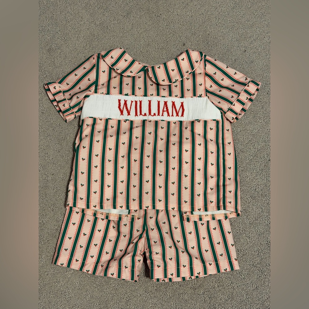 Charming Red and Green Striped Kids Set